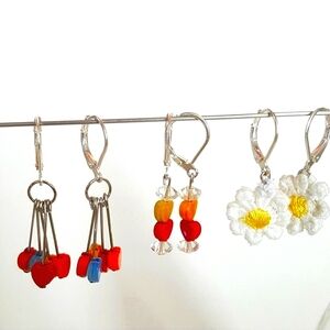 Earrings Whimsical Preppy Clamp Back Festival Pride Hearts Daisy Crystals OOAK